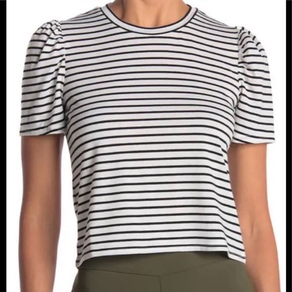 87. BCBGeneration Puffed Sleeve Striped Top - Picture 1 of 13